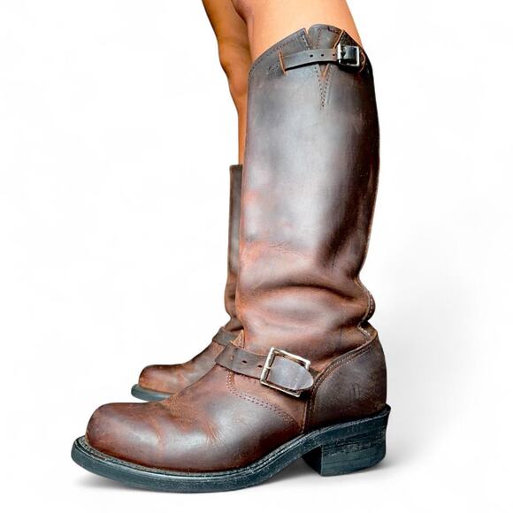 Frye Shoes - RARE Vintage Frye Brown Leather Harness Engineer Moto Buckle Boots Size 8.5 USA